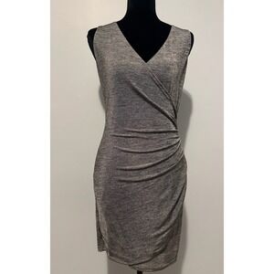 Estam Women Stretch Gray Sleeveless V-Neck Cinched Waist Size Small Dress